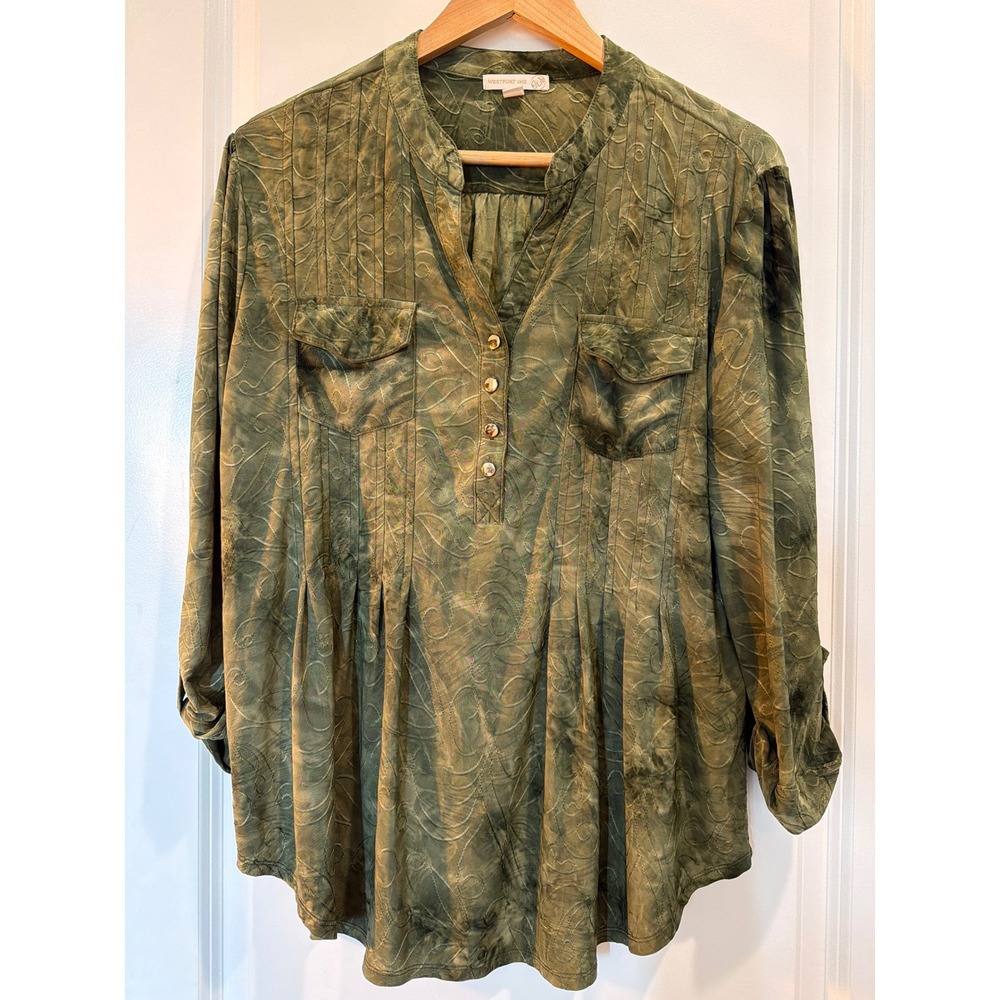 Westport 1962 Olive Green Embroidered Tie Dye Utility Blouse XL